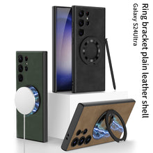 Cargar imagen en el visor de la galería, Ring Bracket Plain Leather Case For Samsung Galaxy S24 S24Ultra
