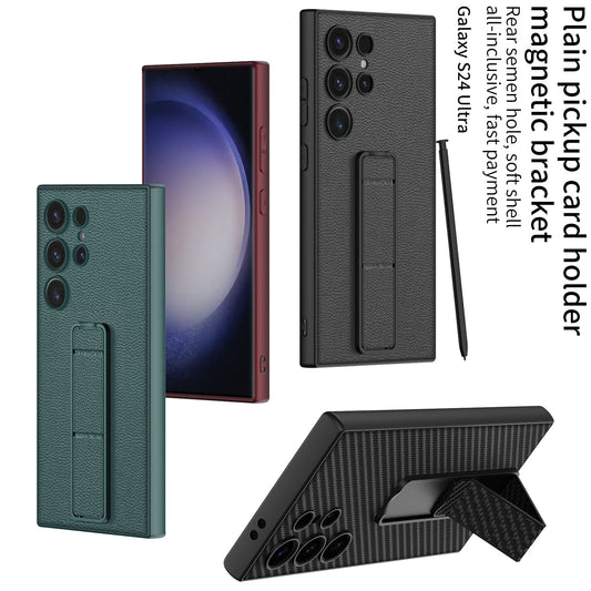 Magnetic Plain Leather Holder Bracket Case For Samsung Galaxy S24Ultra