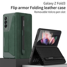 Load image into Gallery viewer, Leather Pen Holder Armor Back Case For Samsung Galaxy Z Fold3 Fold4 5G - Mycasety Mycasety