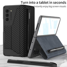 Load image into Gallery viewer, Leather Pen Holder Armor Phone Case With Back Screen Protector For Samsung Galaxy Z Fold5 Fold4 - Mycasety Mycasety