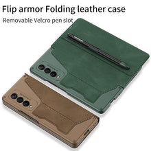 Load image into Gallery viewer, Leather Pen Holder Armor Back Case For Samsung Galaxy Z Fold3 Fold4 5G - Mycasety Mycasety