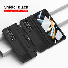 Load image into Gallery viewer, Hinge Folding Leather Magnetic Bracket Shell Electroplated Case For Samsung Galaxy Z Fold3 Fold4 5G With S Pen Slot & Stylus - Mycasety Mycasety