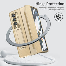 Load image into Gallery viewer, Hinge Folding Leather Magnetic Bracket Shell Electroplated Case For Samsung Galaxy Z Fold3 Fold4 5G With S Pen Slot & Stylus - Mycasety Mycasety