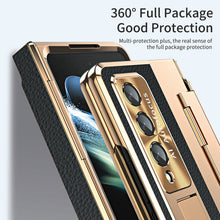 Load image into Gallery viewer, Hinge Folding Leather Magnetic Bracket Shell Electroplated Case For Samsung Galaxy Z Fold4 Fold3 5G With S Pen Slot & Stylus - Mycasety Mycasety