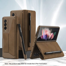 Load image into Gallery viewer, Leather Pen Holder Armor Back Case For Samsung Galaxy Z Fold3 Fold4 5G - Mycasety Mycasety