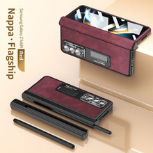 Load image into Gallery viewer, Luxury Nappa Leather Cover Magnetic Hinge Folding Shell Case For Samsung Galaxy Z Fold3 Fold4 Fold5 With S-Pen Slot & Stylus - Mycasety Mycasety