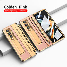 Load image into Gallery viewer, Hinge Folding Leather Magnetic Bracket Shell Electroplated Case For Samsung Galaxy Z Fold4 Fold3 5G With S Pen Slot & Stylus - Mycasety Mycasety
