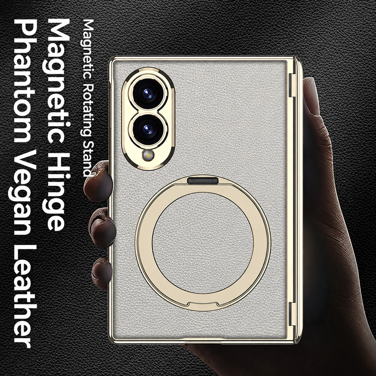 Luxurious Leather Golden Plating Phone Case with Built-In Tempered Glass & Magnetic Bracket For Galaxy Z Fold 8/7 Wide Ultra