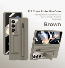 Load image into Gallery viewer, Leather Anti-fall Protective Pen Slot Phone Case With Front Protection Film & Stylus For Samsung Galaxy Z Fold5 Fold4 - Mycasety Mycasety