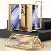 Load image into Gallery viewer, Leather Golden Electroplated Phone Case With Back Screen Glass and Stylus For Galaxy Z Fold 7/6/5/4
