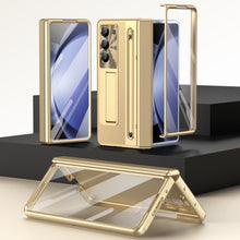 Load image into Gallery viewer, Leather Golden Electroplated Phone Case With Back Screen Glass and Stylus For Galaxy Z Fold 7/6/5/4