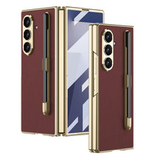 Load image into Gallery viewer, Business-style Electroplated Leather Phone Case With Pen Slot & Stylus For Galaxy Z Fold 7/6/5/4