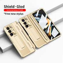 Load image into Gallery viewer, Plating Galaxy Z Fold5 Leather Case with Front Screen Protector & Flat Hinge & Pen Slot With Stylus - mycasety2023 Mycasety