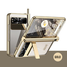 Load image into Gallery viewer, Electroplated Transparent Google Pixel Fold Case with Dual Hinge Protector & Screen Protector & Hidden Kickstand Pen Slot & Free Stylus - Mycasety Mycasety