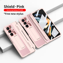 Load image into Gallery viewer, Plating Galaxy Z Fold5 Leather Case with Front Screen Protector & Flat Hinge & Pen Slot With Stylus - mycasety2023 Mycasety