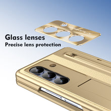 Load image into Gallery viewer, Leather Golden Electroplated Phone Case With Back Screen Glass and Stylus For Galaxy Z Fold 7/6/5/4