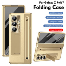 Load image into Gallery viewer, Leather Golden Electroplated Phone Case With Back Screen Glass and Stylus For Galaxy Z Fold 7/6/5/4