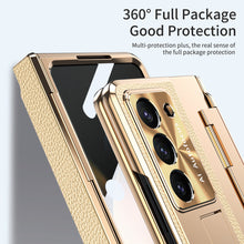 Load image into Gallery viewer, Plating Leather Galaxy Z Fold5 Fold4 Fold3 Case with Front Screen Protector & Flat Hinge Protection & Hidden Stand - mycasety2023 Mycasety
