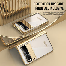 Load image into Gallery viewer, Electroplated Transparent Google Pixel Fold Case with Dual Hinge Protector & Screen Protector & Hidden Kickstand Pen Slot & Free Stylus - Mycasety Mycasety