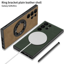 Cargar imagen en el visor de la galería, Ring Bracket Plain Leather Case For Samsung Galaxy S24 S24Ultra