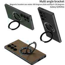Cargar imagen en el visor de la galería, Ring Bracket Plain Leather Case For Samsung Galaxy S24 S24Ultra