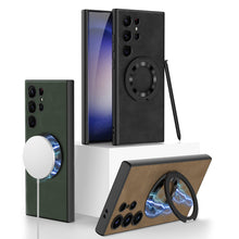 Cargar imagen en el visor de la galería, Ring Bracket Plain Leather Case For Samsung Galaxy S24 S24Ultra