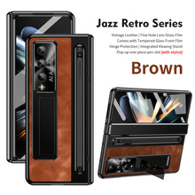 Carregar imagem no visualizador da galeria, Jazz Retro Style Anyi-fall Protective Leather Phone Case For Samsung Galaxy Fold5 Fold4 With Front Protection Film And Stylus