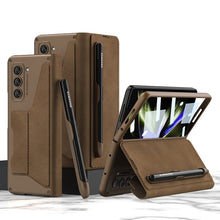 Load image into Gallery viewer, Leather Pen Holder Armor Phone Case With Back Screen Protector For Samsung Galaxy Z Fold5 Fold4 - Mycasety Mycasety