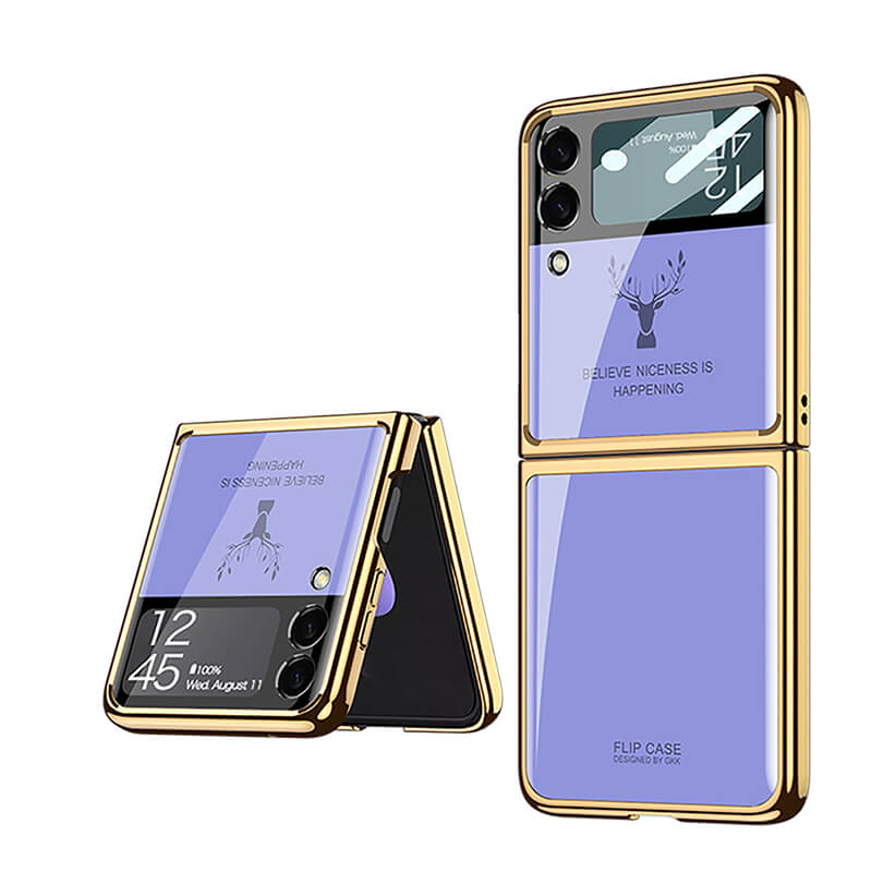 Luxury Electroplating Deer Glass Case For Samsung Galaxy Z Flip4 5G