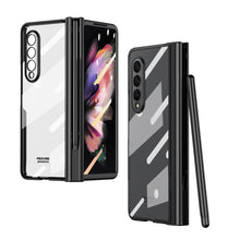 Load image into Gallery viewer, S Pen Fold Edition Case for Samsung Galaxy Z Fold 2 Z Fold 3 Pencil Slot Electroplating Clear Back Cover with Tempered Glass