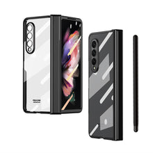 Load image into Gallery viewer, S Pen Fold Edition Case for Samsung Galaxy Z Fold 2 Z Fold 3 Pencil Slot Electroplating Clear Back Cover with Tempered Glass