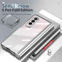Load image into Gallery viewer, S Pen Fold Edition Case for Samsung Galaxy Z Fold 2 Z Fold 3 Pencil Slot Electroplating Clear Back Cover with Tempered Glass
