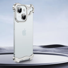 Carregar imagem no visualizador da galeria, Frameless Aluminum Alloy Metal Corner Pad Case With Lens Protective Film For iPhone