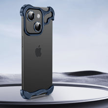 Carregar imagem no visualizador da galeria, Frameless Aluminum Alloy Metal Corner Pad Case With Lens Protective Film For iPhone