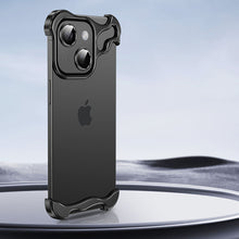 Carregar imagem no visualizador da galeria, Frameless Aluminum Alloy Metal Corner Pad Case With Lens Protective Film For iPhone