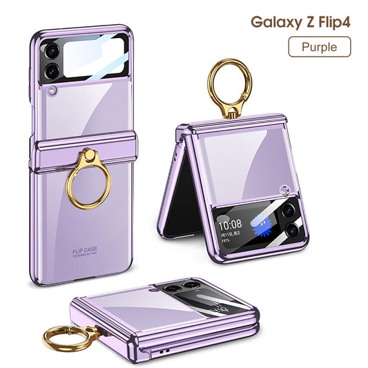 Magnetic Hinge Protect Electroplated Case For Galaxy Z Flip4 5G With Ring Standard