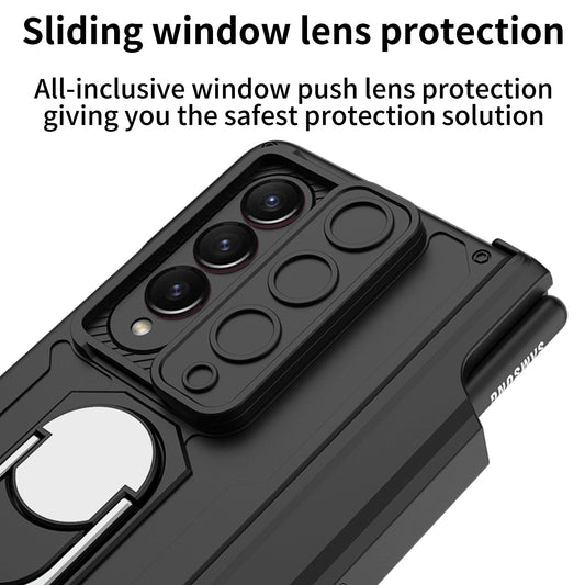 Magnetic Folding Armor Pen Slot Case For Samsung Galaxy Z Fold4 5G With Front Film and Kickstand