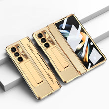 Cargar imagen en el visor de la galería, Plating Leather Galaxy Z Fold5 Case with Front Screen Protector & Flat Hinge Protection & Hidden Stand