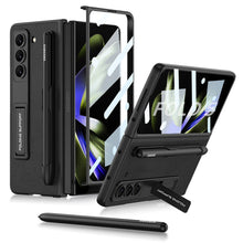 Load image into Gallery viewer, Slim Leather Samsung Galaxy Z Fold 5 Case with Front Screen Tempered Glass Protector & Pen Slot & Stylus