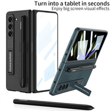 Load image into Gallery viewer, Slim Leather Samsung Galaxy Z Fold 5 Case with Front Screen Tempered Glass Protector & Pen Slot & Stylus