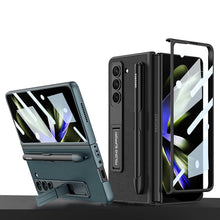 Load image into Gallery viewer, Slim Leather Samsung Galaxy Z Fold 5 Case with Front Screen Tempered Glass Protector & Pen Slot & Stylus