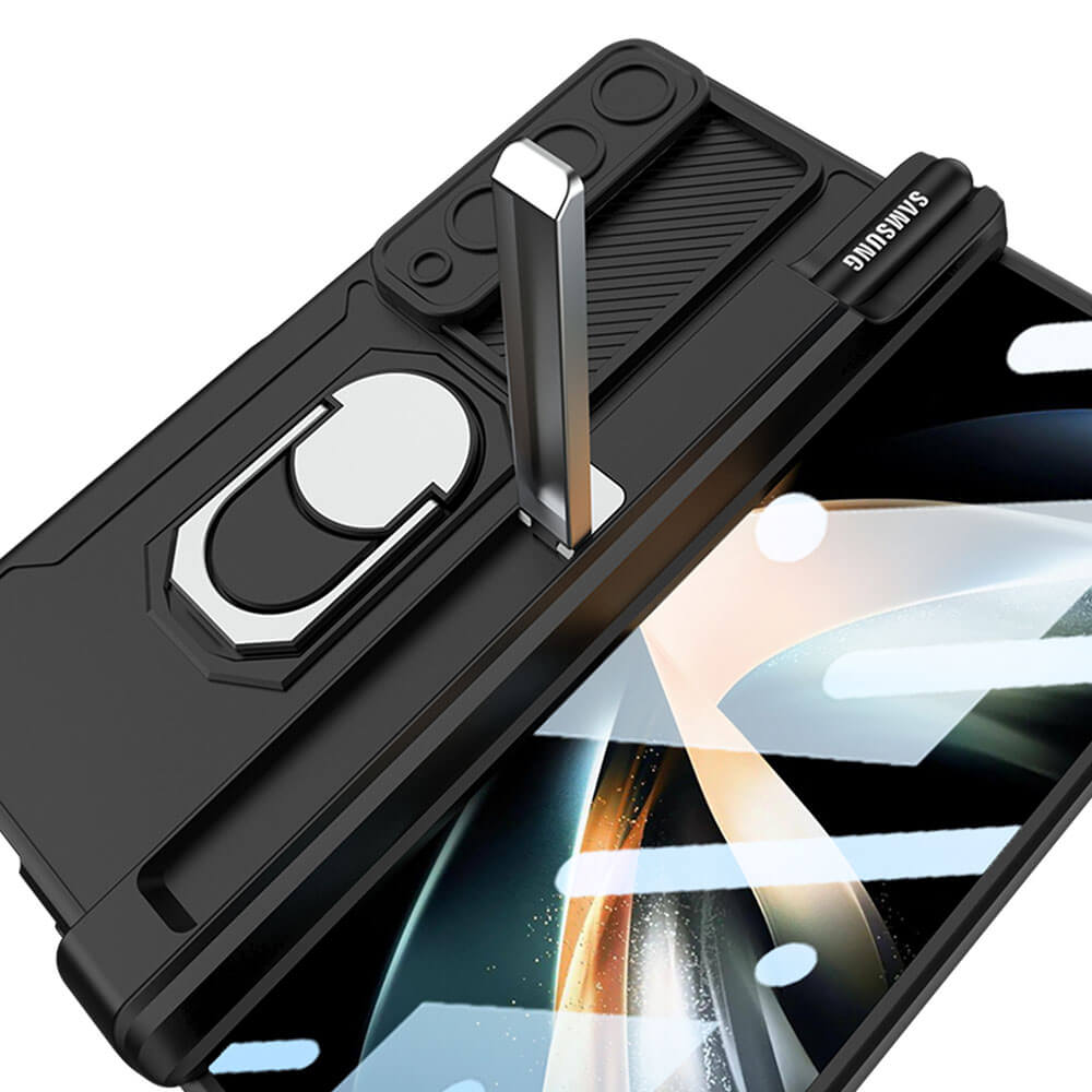 Magnetic Armor Slide Lens Case with Glass Film For Galaxy Z Fold4