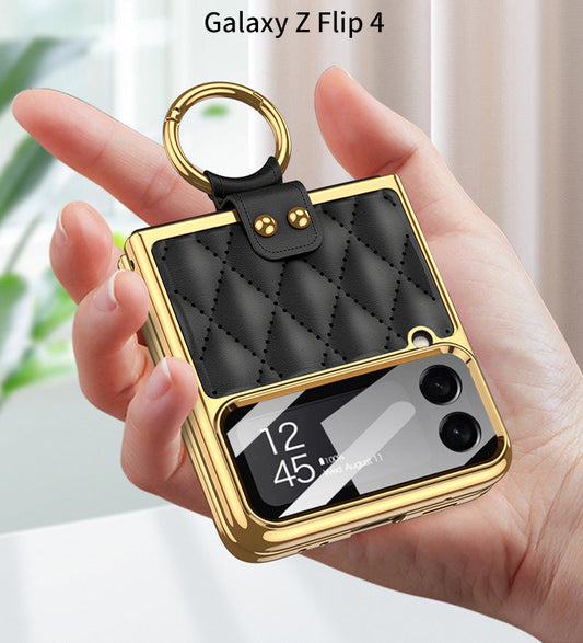 Luxury Leather Samsung Galaxy Z Flip4 5G Case Electroplating Diamond Protective Cover