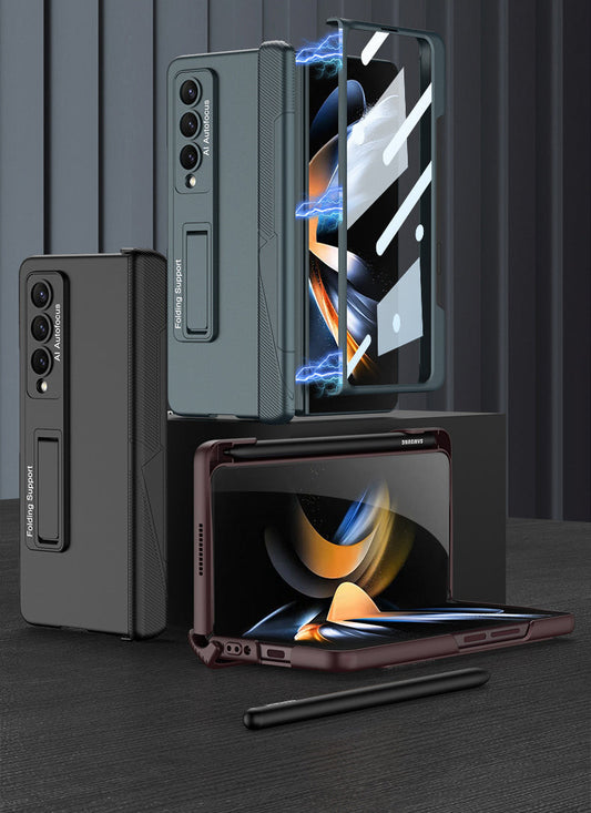 Side Pen Slot Hinge Flip Cover for Samsung Galaxy Z Fold4 5G Magnetic Case with Screen Protector