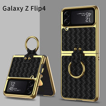 Load image into Gallery viewer, Leather Samsung Galaxy Z Flip4 5G Case With Back Screen Protector And Ring Holder