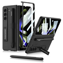 Load image into Gallery viewer, Slim Leather Samsung Galaxy Z Fold 5 Case with Front Screen Tempered Glass Protector & Pen Slot & Stylus