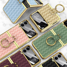 Load image into Gallery viewer, Leather Samsung Galaxy Z Flip4 5G Case With Back Screen Protector And Ring Holder