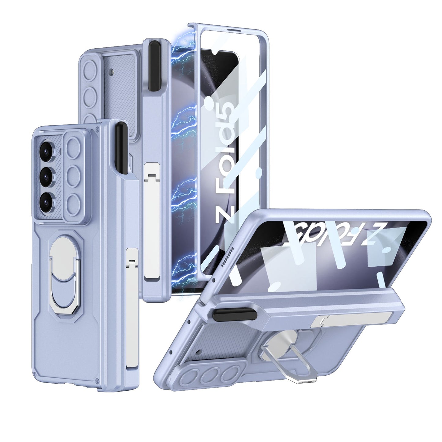 Magnetic Folding Armor Pen Case Slide Lens Cover Film Integrated Case For Samsung Galaxy Z Fold5