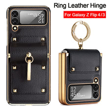 Carregar imagem no visualizador da galeria, Samsung Galaxy Z Flip4 5G Case Plating Hinge PU Leather Protection Ring Stand Cover for Samsung Z Flip4