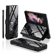 Load image into Gallery viewer, Samsung Galaxy Z Fold 3 Case With S Pen Holder Slot Leather and Tempered Glass Flip Stand Cover For Galaxy Z Fold 3